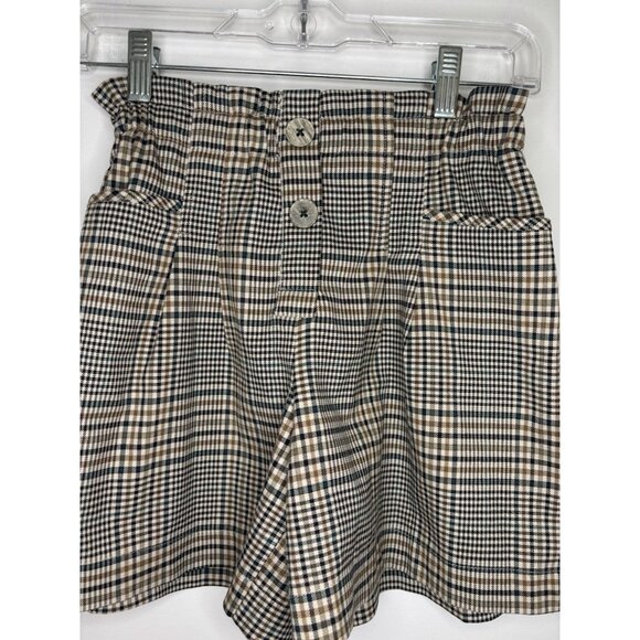 ZARA Shorts Plaid Juniors 13-14 Tan Green Pull On Pockets Pleats - Picture 5 of 5